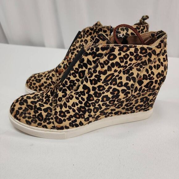 Linea Paolo Size 9 Felicia lll Leopard Zip-Up Leather Platform Bootie Sneakers C - Picture 6 of 13